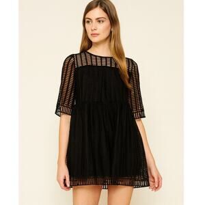 J.O.A. Los Angeles Grid Mesh Babydoll Dress